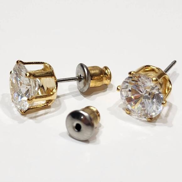 Brilliant Round Cut Stud Earrings 4 CTW 14 kt Gold Plated, Beautiful! - Picture 9 of 12